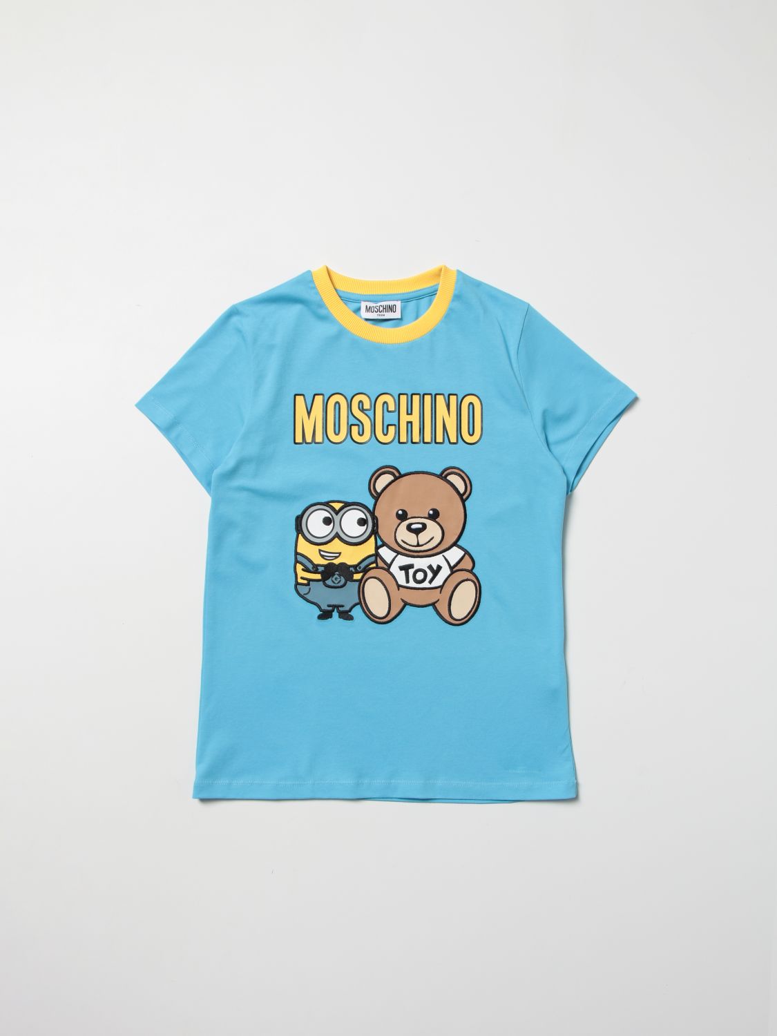 Moschino Kid Kids' T-shirt With Teddy Bear Minions Print In Gnawed Blue
