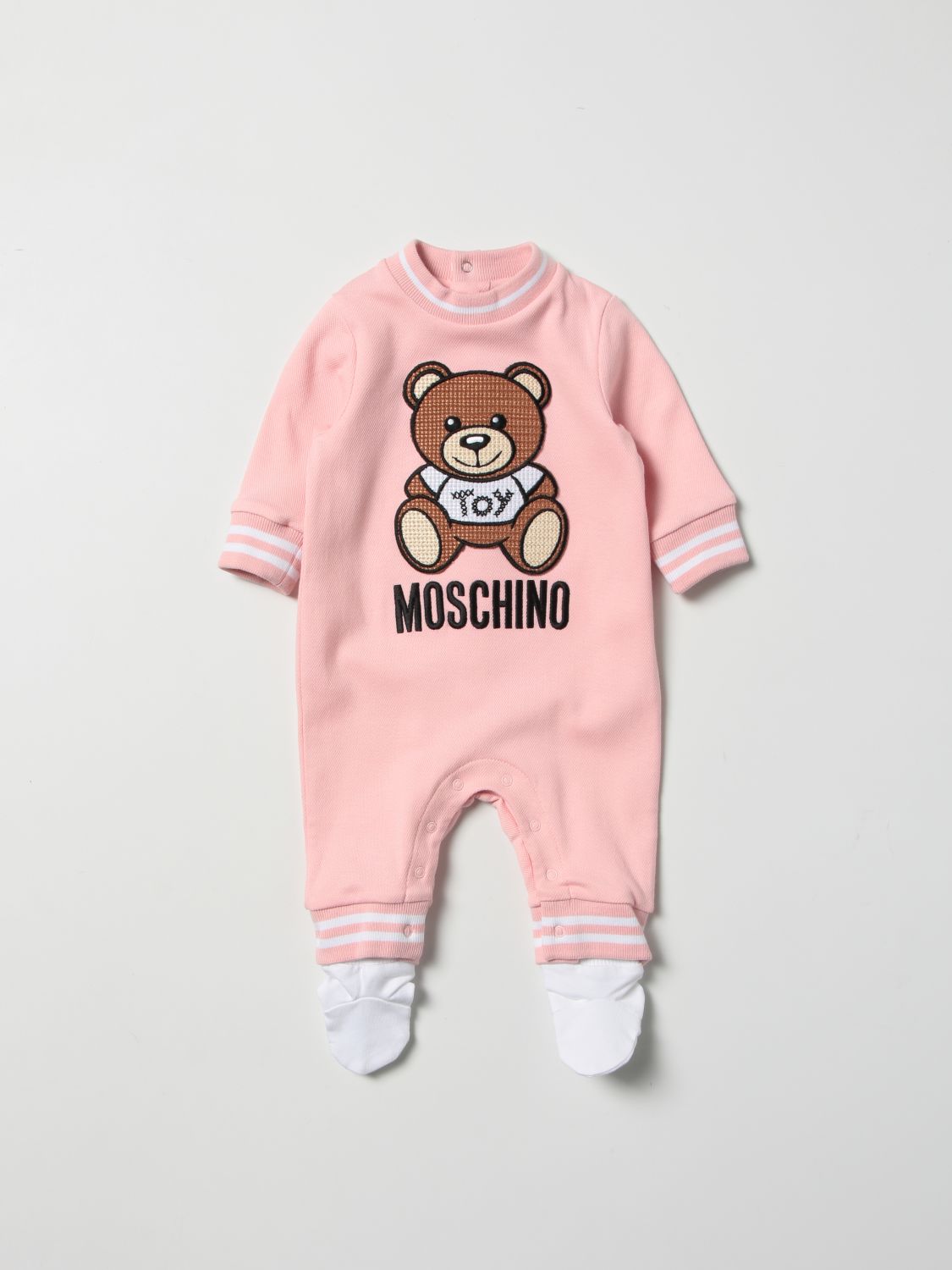 MOSCHINO BABY: footed romper - Pink | Moschino Baby tracksuits ...