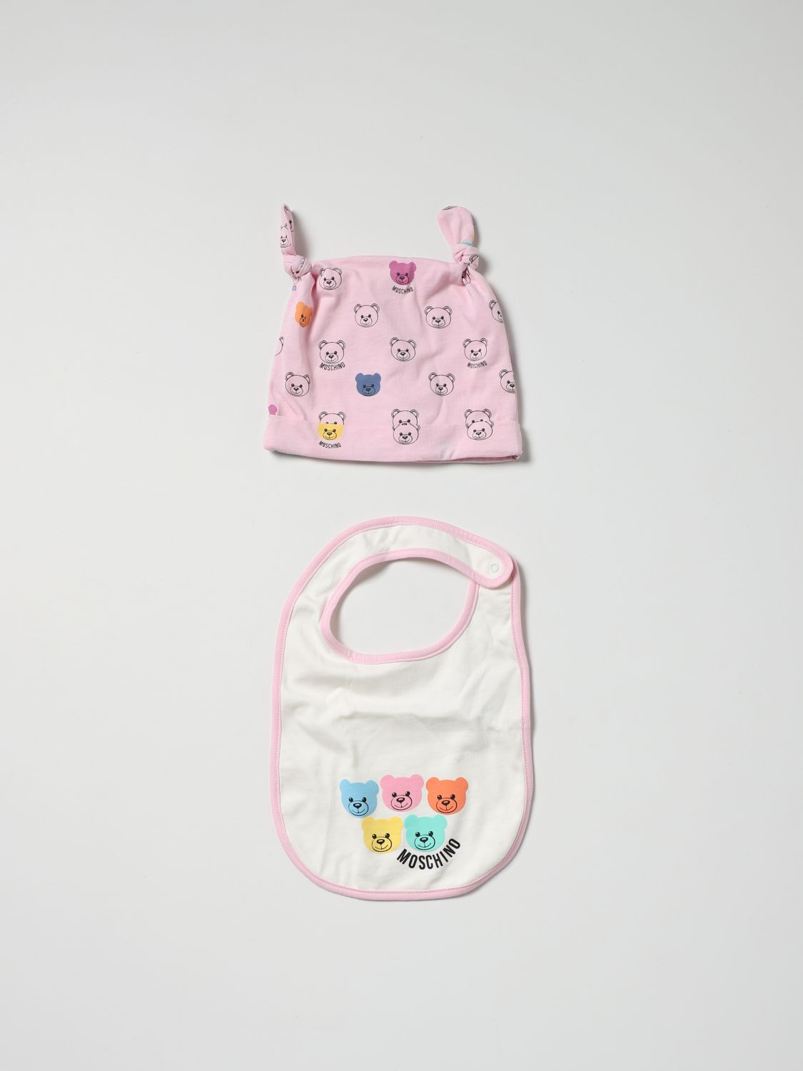 Moschino Baby Babies' Cotton Bib + Hat Set In Pink