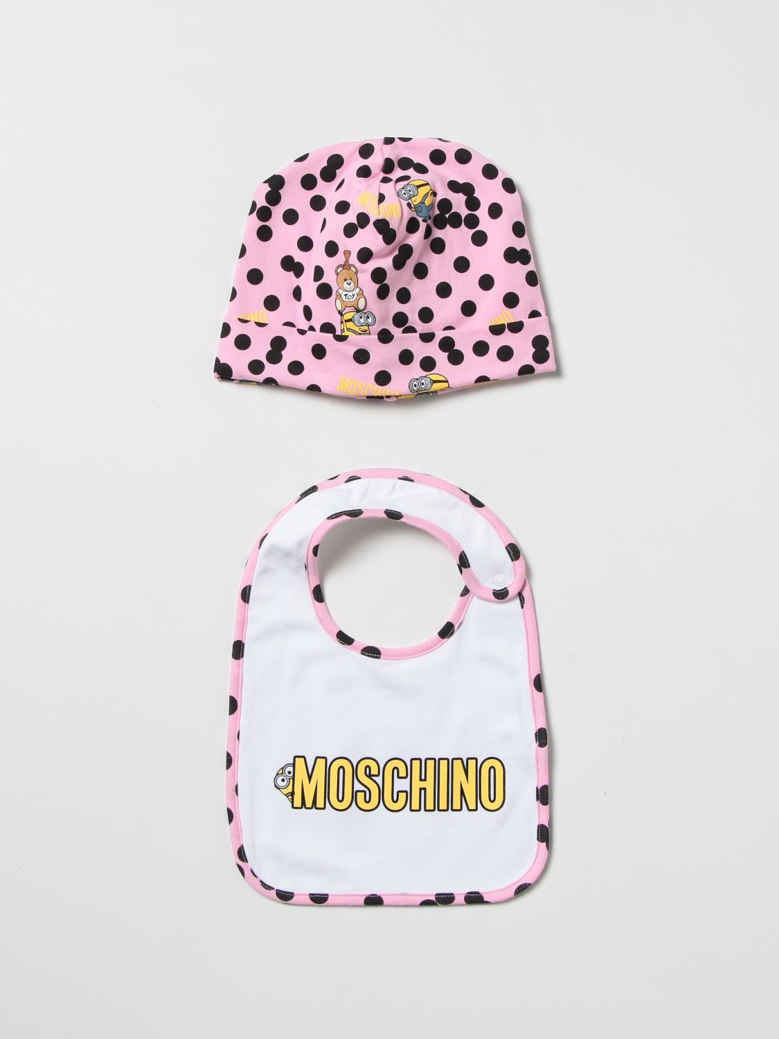 Moschino Baby Baby Cotton Hat + Bib Set In Pink