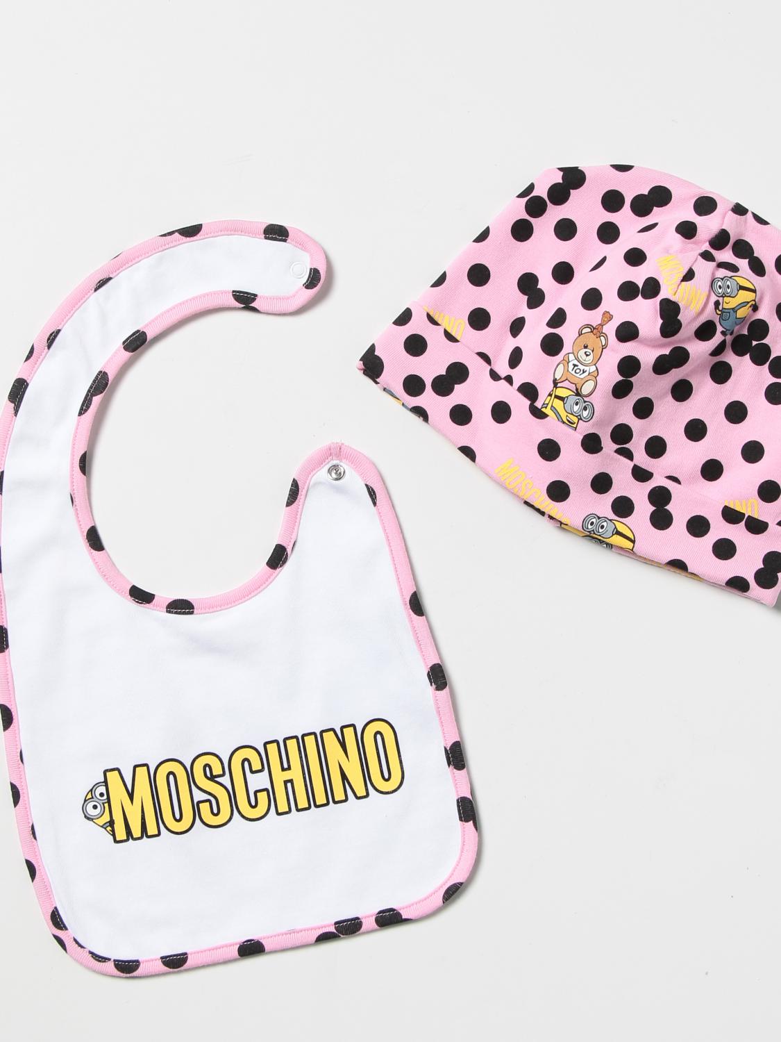Moschino Baby Outlet cotton hat + bib set Pink Moschino Baby pack