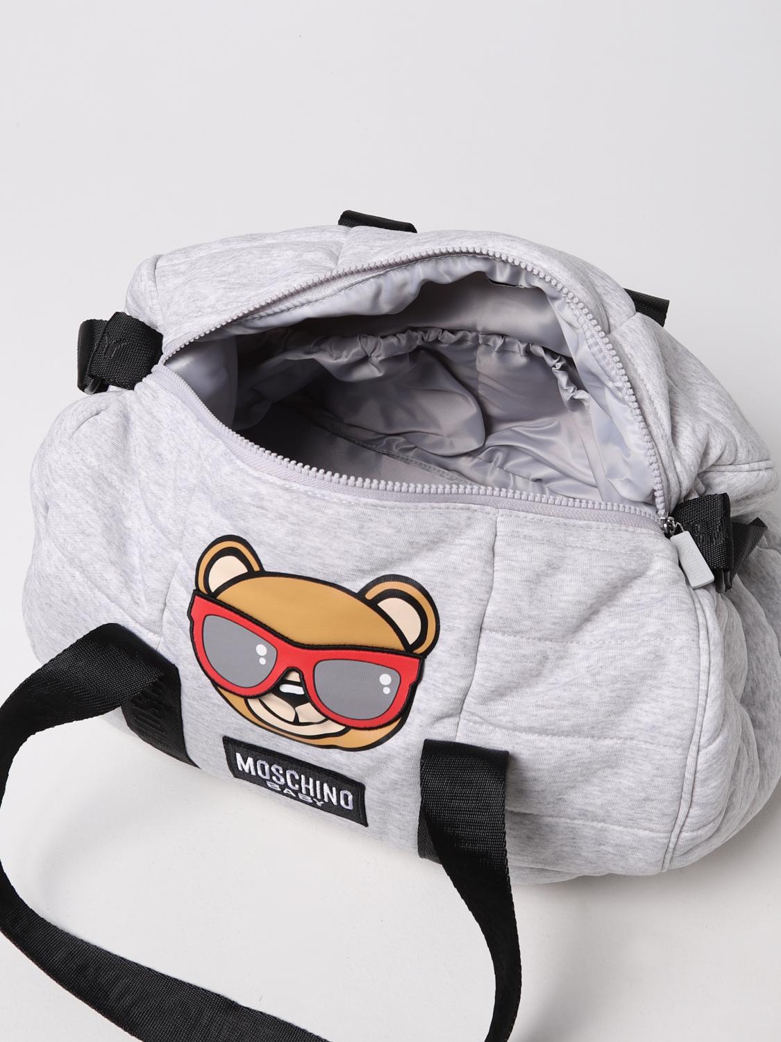 MOSCHINO BABY printed fabric diaper bag with teddy bear Grey Moschino Baby bag MMX03PLCA26