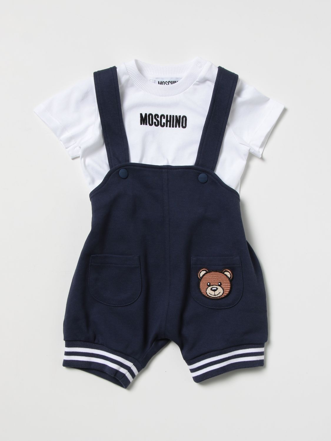 Completo Moschino Baby: T-shirt + salopette teddy denim 1