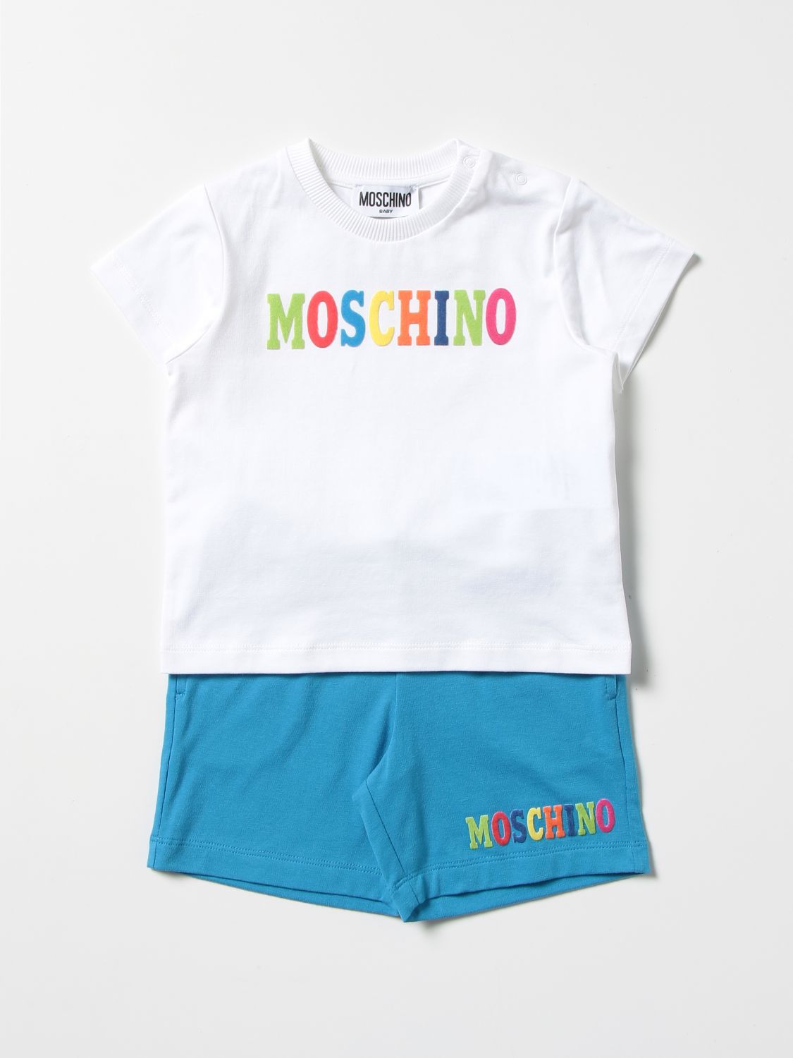 Moschino Baby Babies' T-shirt + Shorts With Logo Set In White