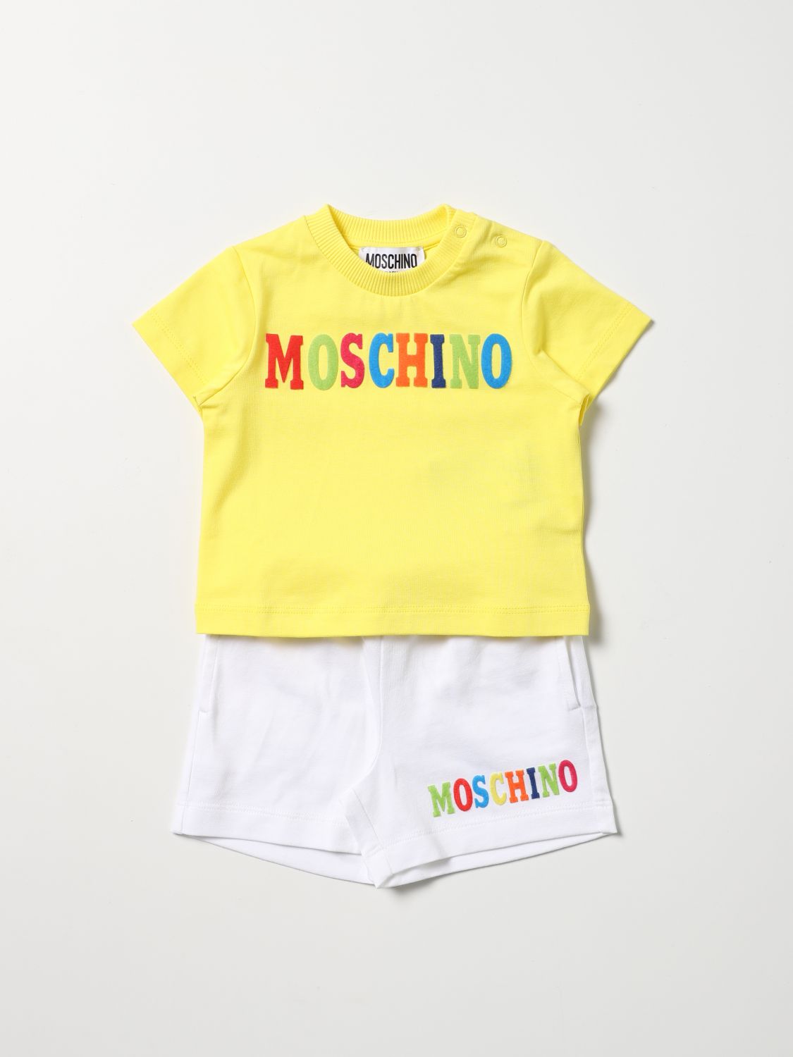 Moschino Baby Babies' T-shirt + Shorts With Logo Set In Yellow
