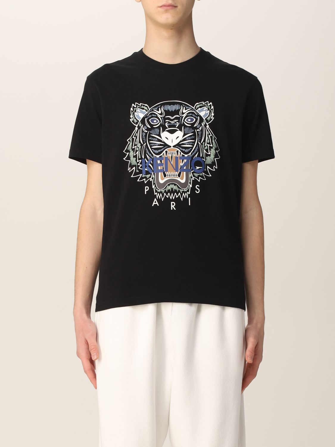 KENZO: cotton T-shirt with logo and Tiger - Black