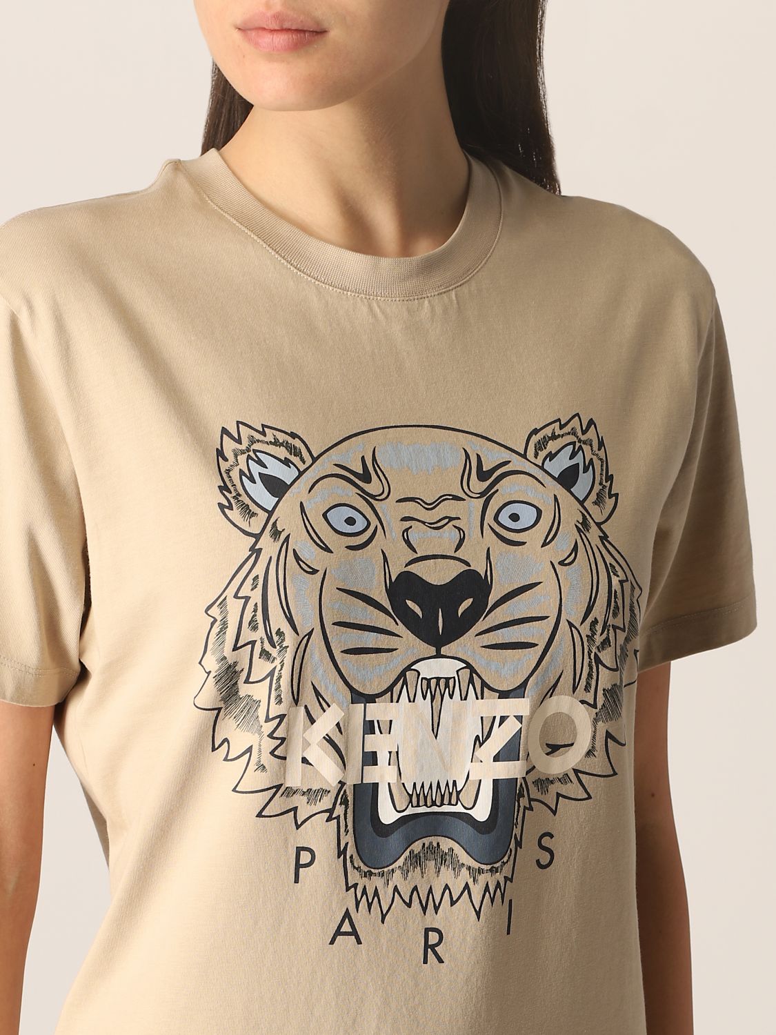 T-shirt Kenzo: T-shirt Kenzo in cotone con logo e Tigre sabbia 3