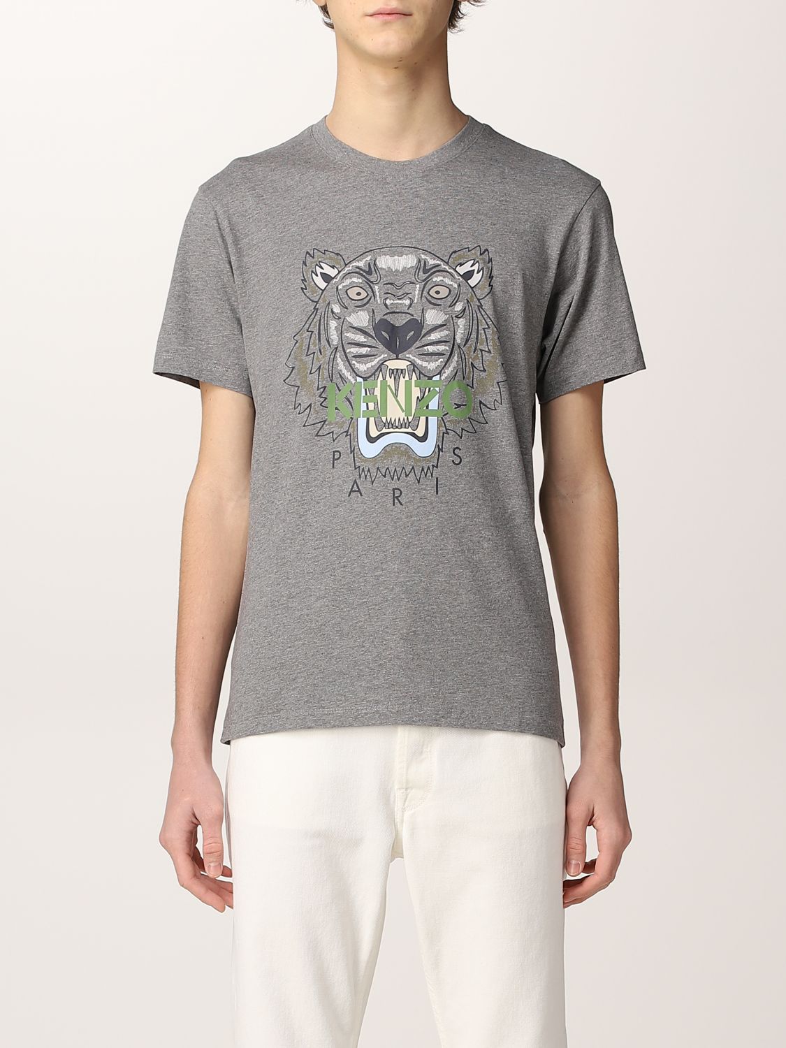 T-shirt Kenzo: T-shirt Kenzo in cotone con logo e Tigre tortora 1