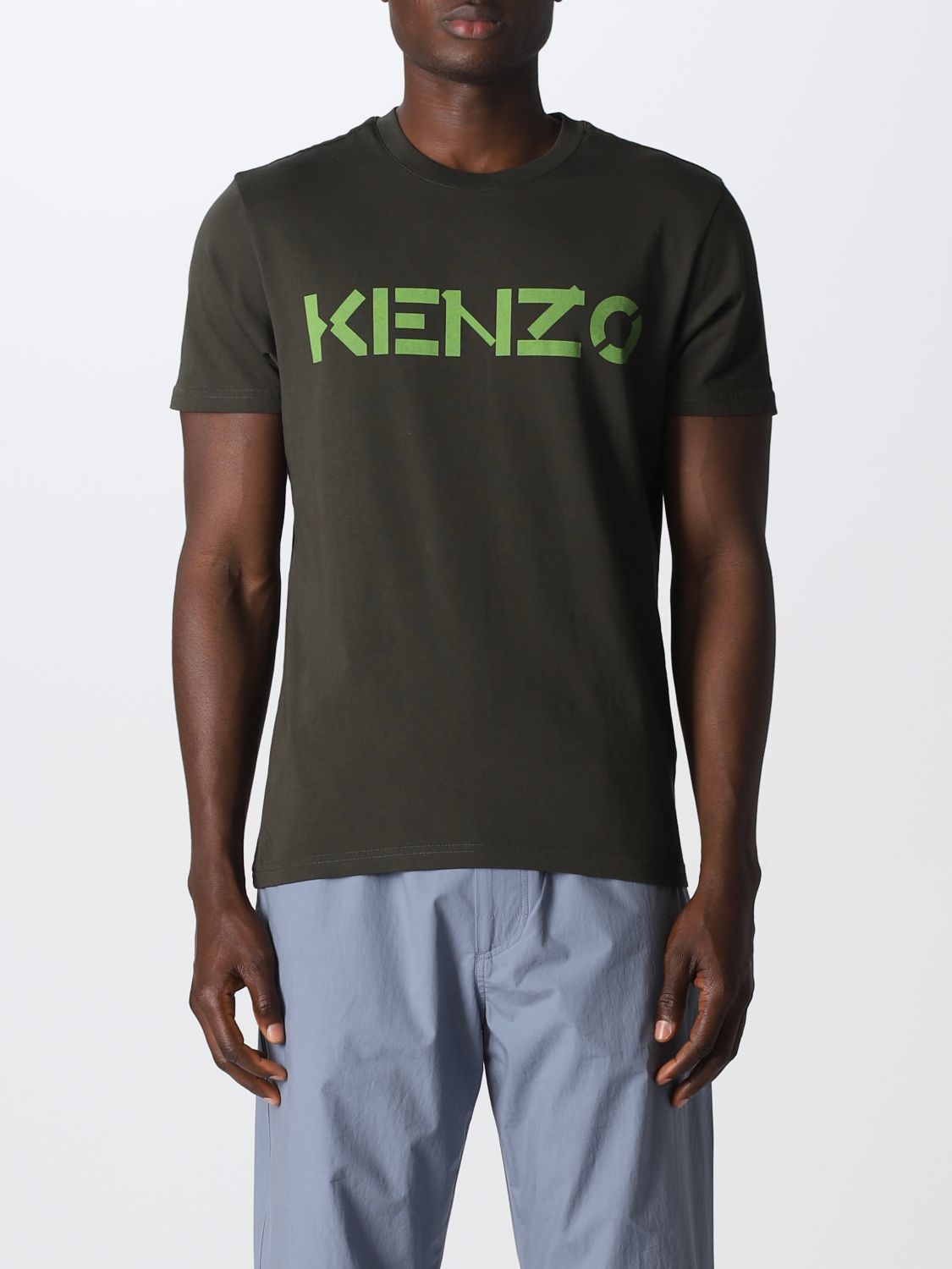 KENZO: cotton t-shirt with logo - Kaki | T-Shirt Kenzo 
