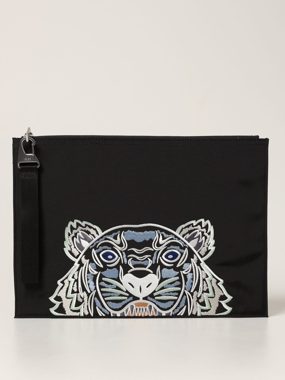 KENZO: pouch in technical canvas with embroidered tiger - Black | Kenzo ...