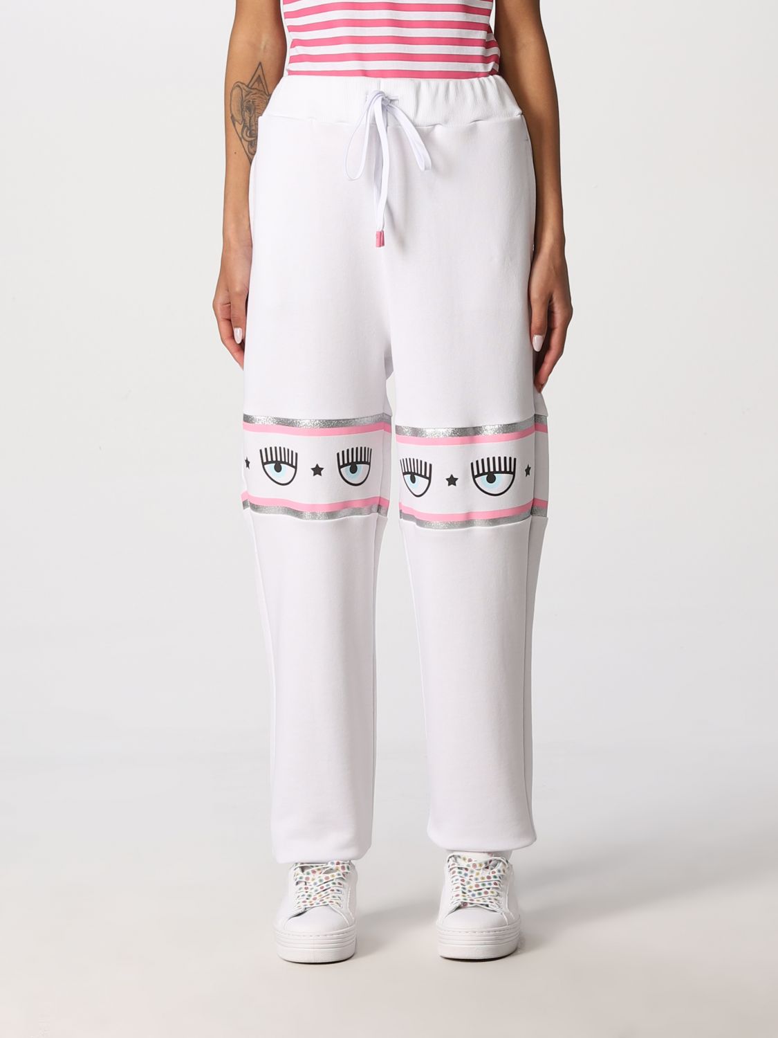 Chiara Ferragni Jogging Pants In Cotton Blend In White