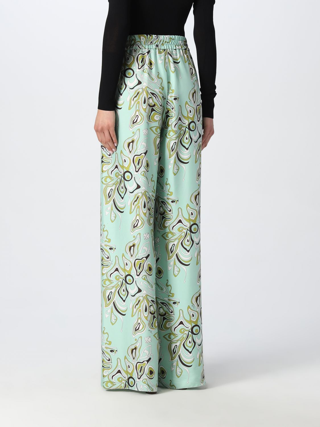 EMILIO PUCCI: silk twill wide pants wit African print - Water | Emilio ...