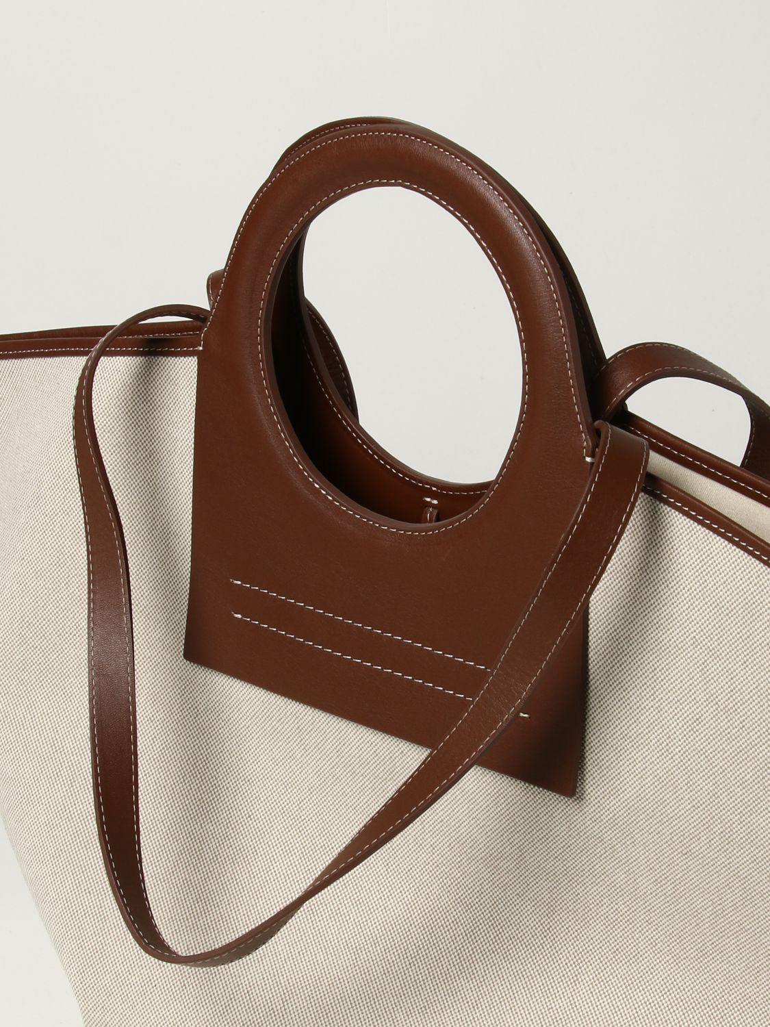 HEREU- Cala Small Leather-trimmed Canvas Tote Bag- Woman- Uni - Beige