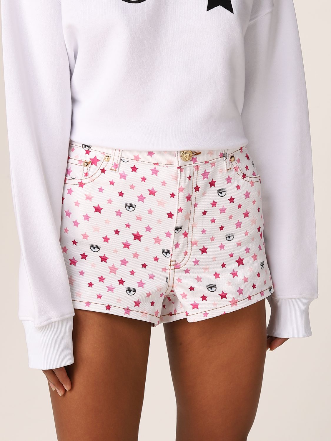 Womens Shorts Chiara Ferragni Shorts Save 50% Chiara Ferragni Denim Rainbow Pink Shorts 