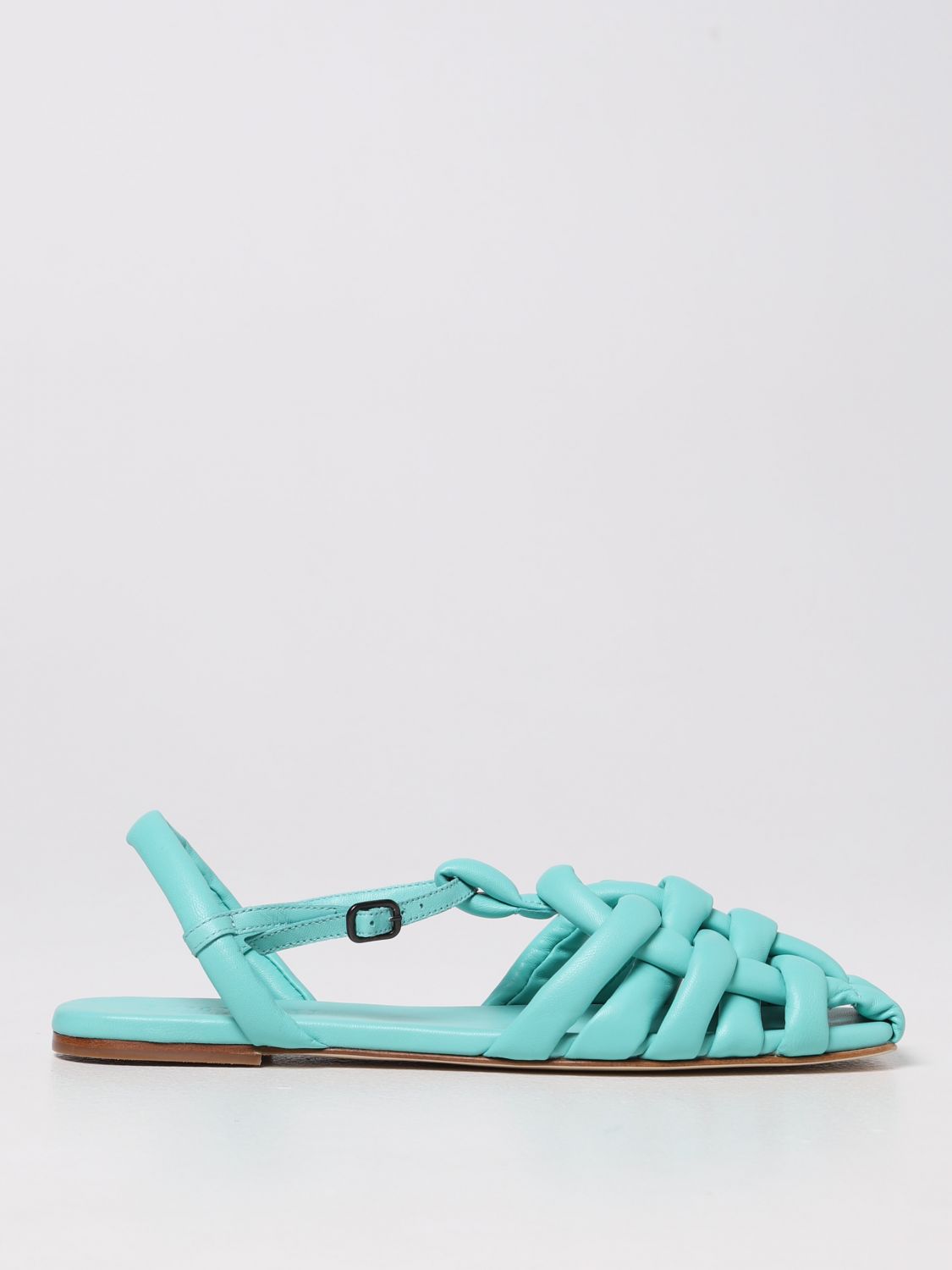 HEREU: Cabersa sandals in padded leather - Turquoise | Hereu flat ...