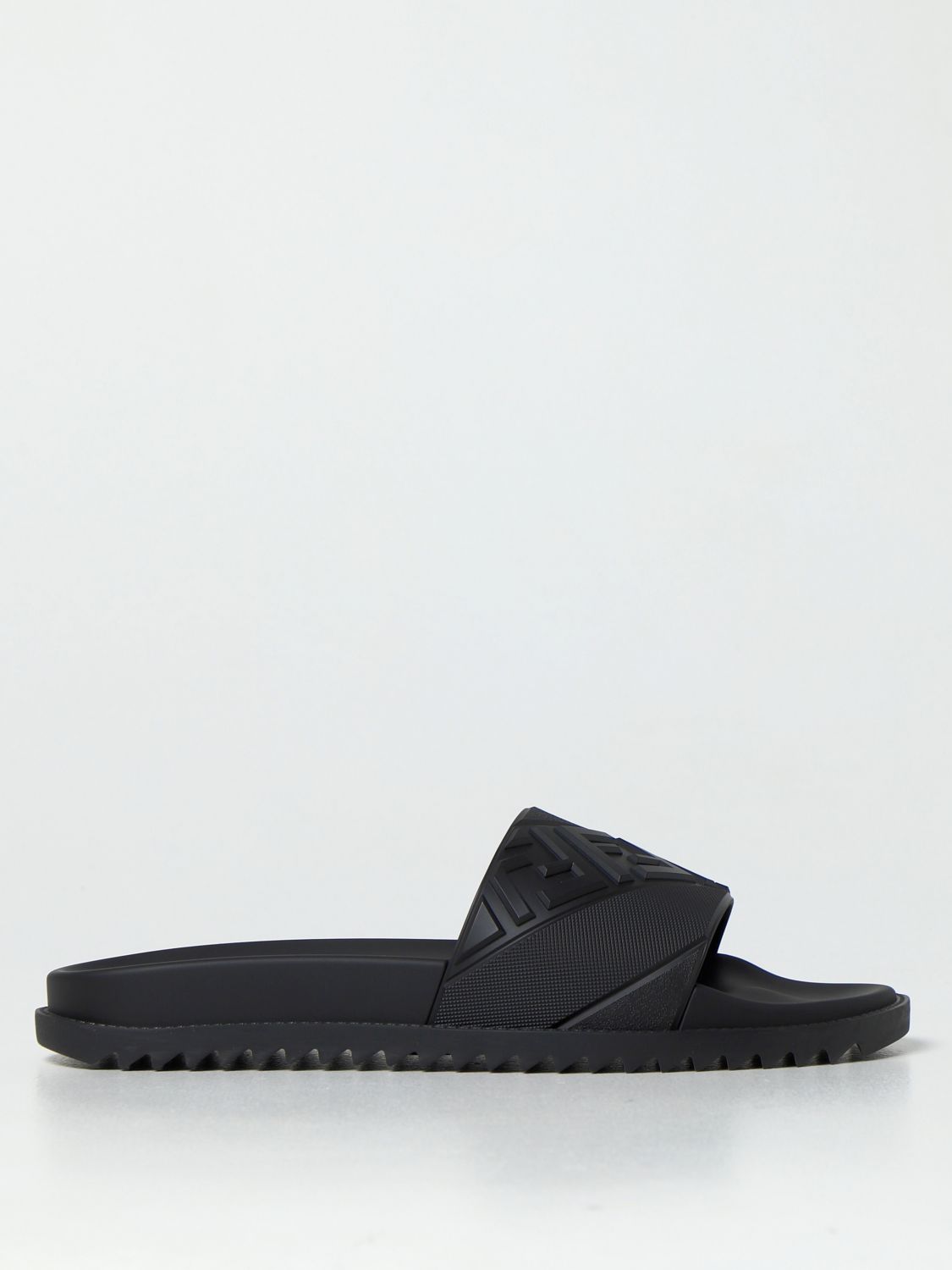 FENDI: rubber sandals with embossed FF logo - Black | Fendi sandals ...