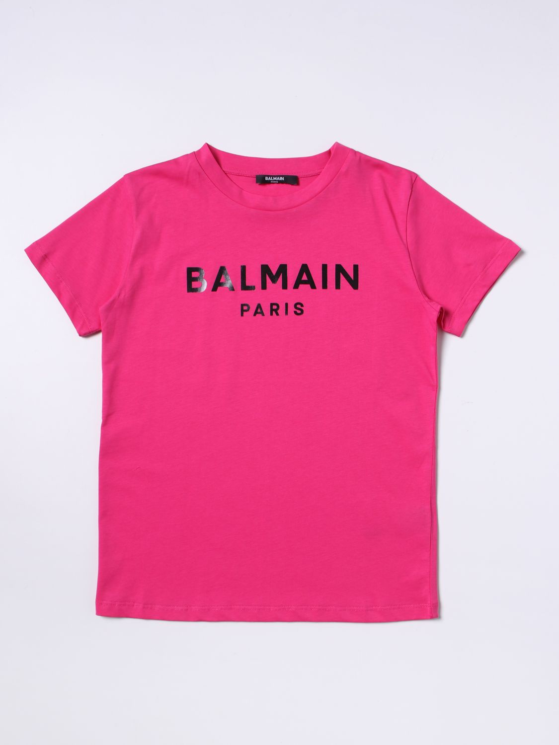 Balmain Cotton T-shirt With Logo In Fuchsia