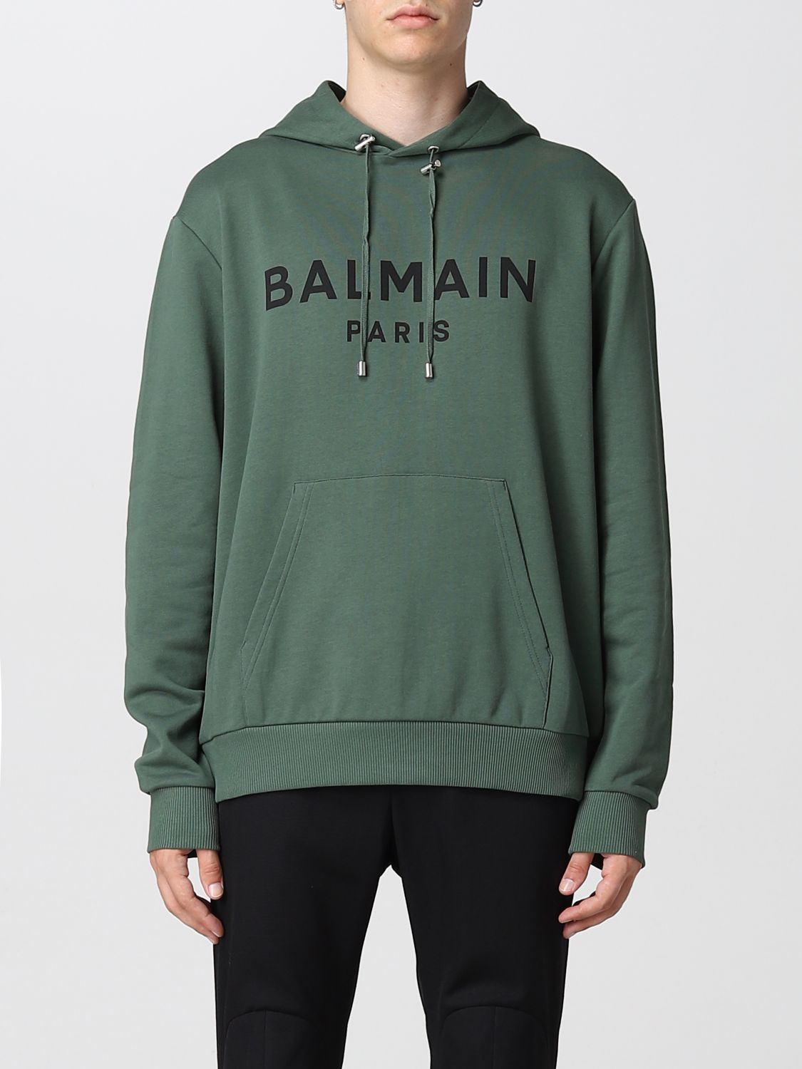 BALMAIN: sweatshirt - Green | Balmain sweatshirt YH1JR002BB65 online on GIGLIO.COM