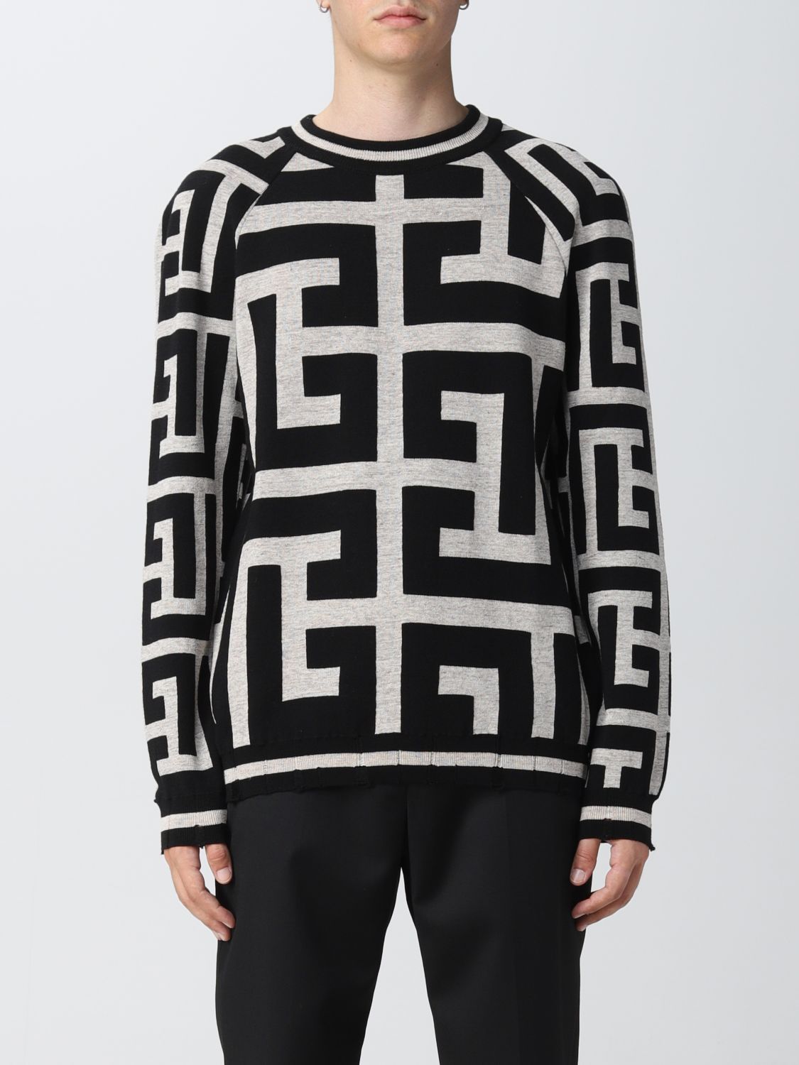 BALMAIN: sweater for man - Black | Balmain sweater YH1KE030KC45 online ...