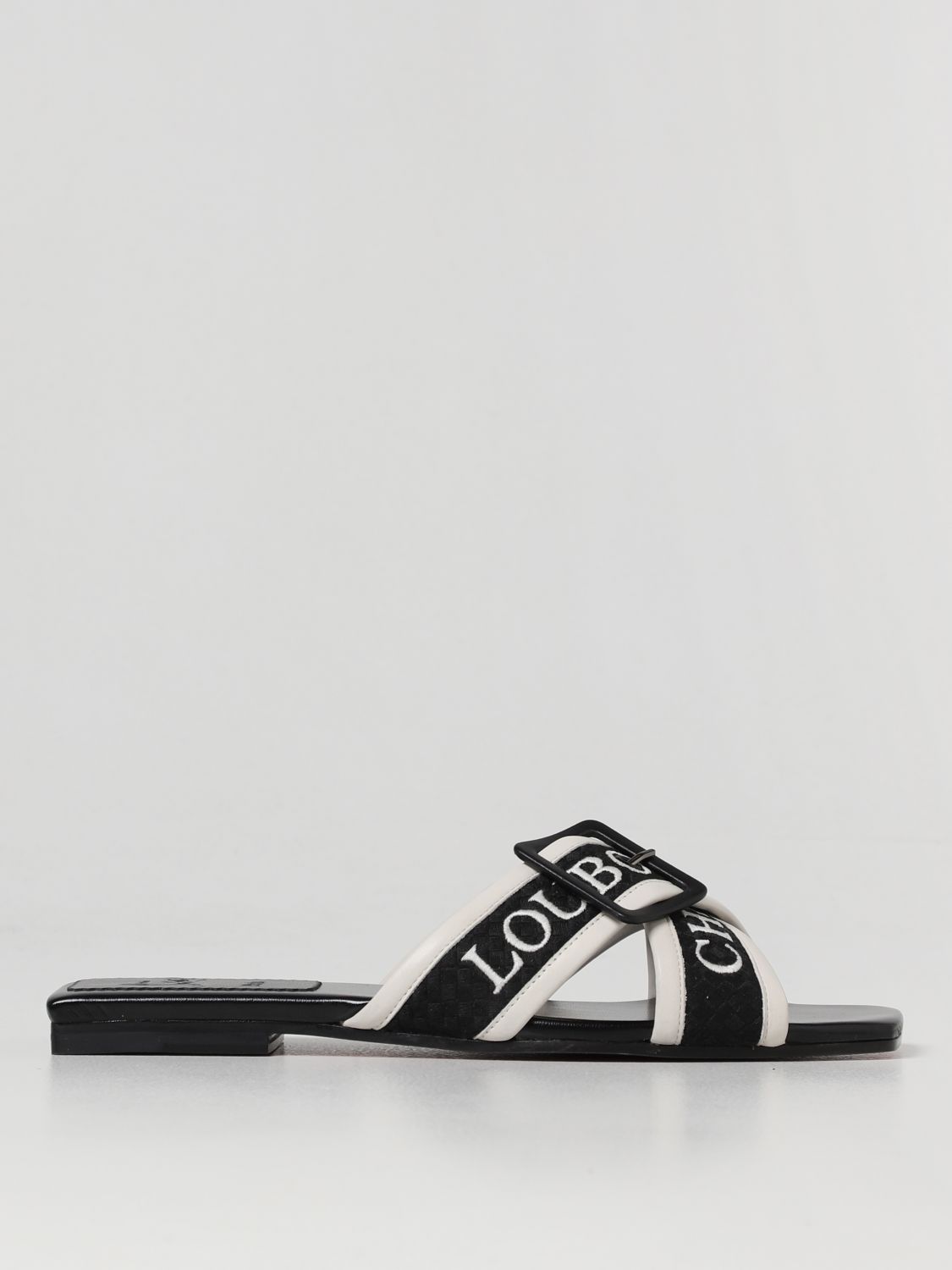 Christian Louboutin Hot Cross Espadrille Slide Sandal in Black for