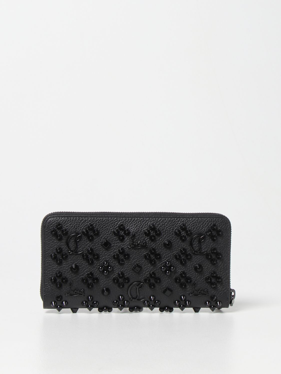Authenticated used Christian Louboutin Louboutin Round Long Wallet Panettone XL 1165043 Black Gunmetal Leather Spike Studs Case Men's Women's Second