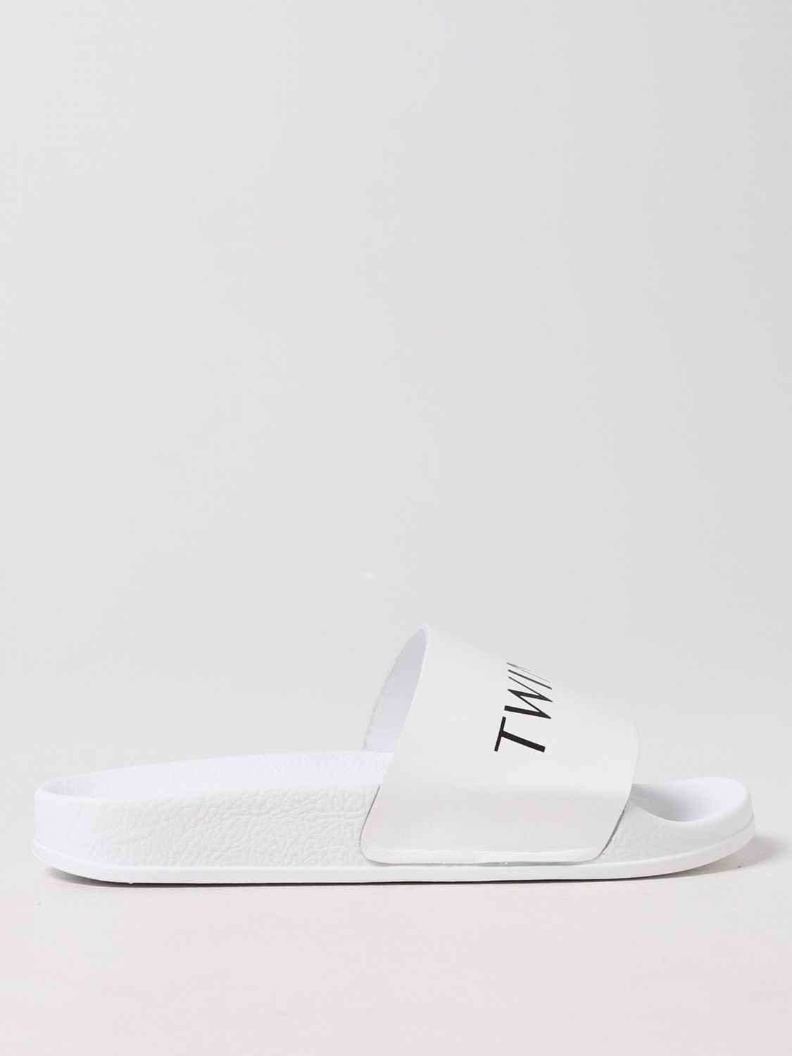 Twinset Kids' Slide Sandals In Leather In White