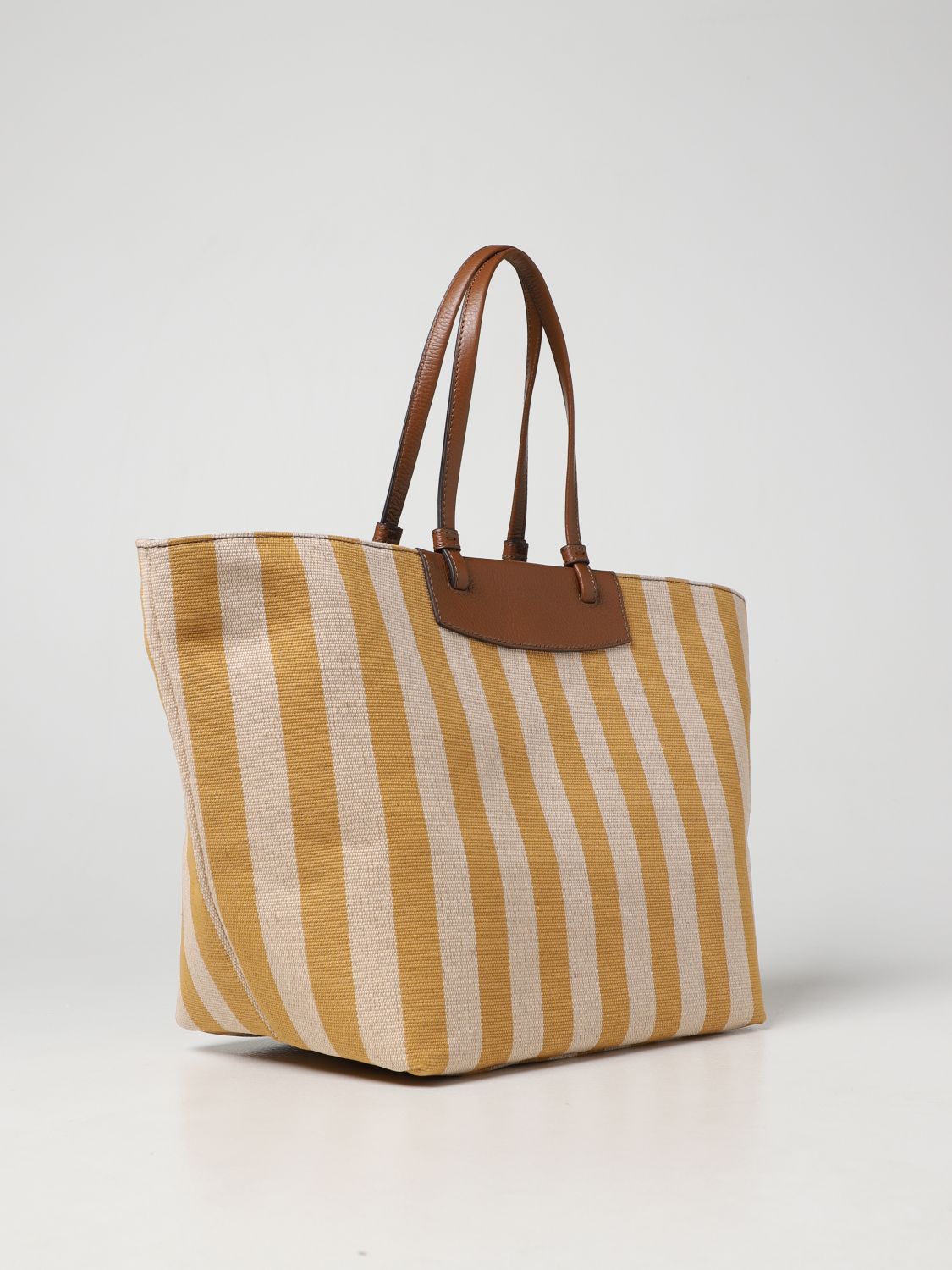 FURLA: Meraviglia shopping bag in printed canvas - Yellow | Furla tote ...