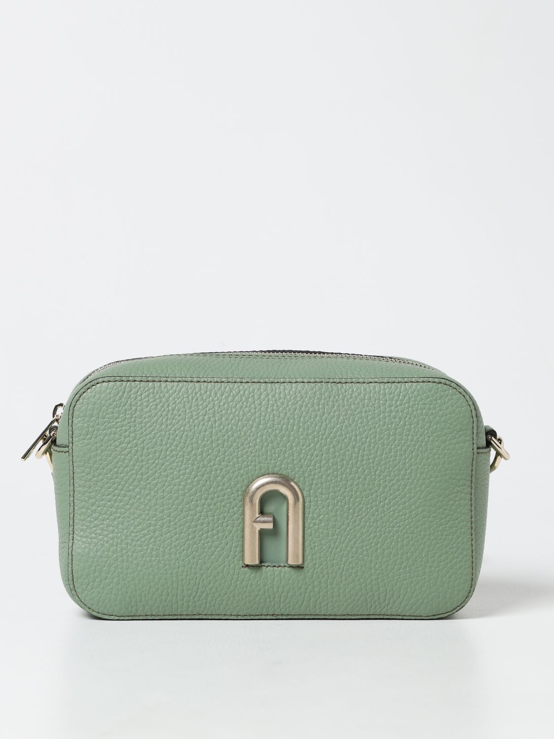 Camera Bag In Leather With Logo In Green