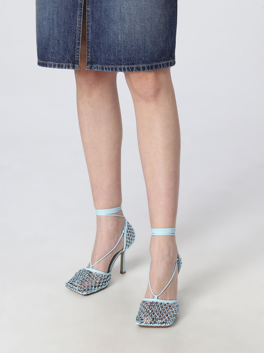 BOTTEGA VENETA: Sparkle stretch lace-up sandals - Blue | Bottega Veneta