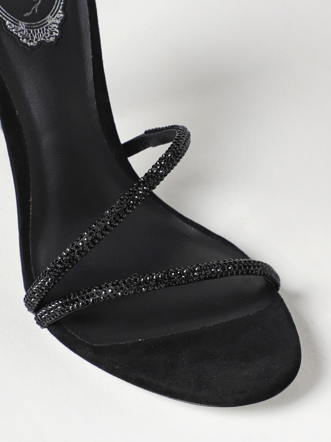 Damen Schuhe Absätze Sandaletten Rene Caovilla Leder Sandalen mit Kristallen in Schwarz 