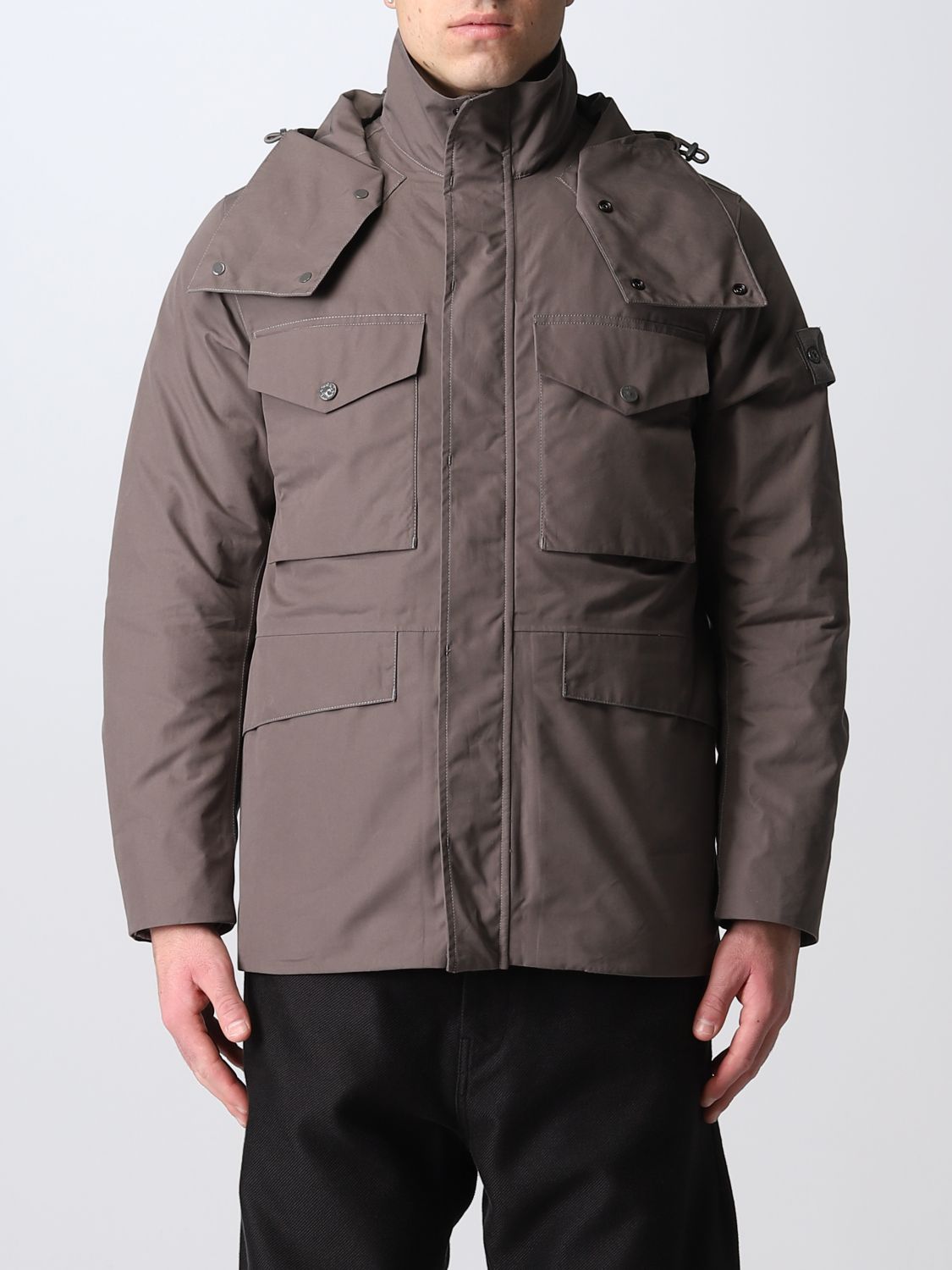 STONE ISLAND: hooded jacket - Grey | Stone Island jacket 437F1 online ...