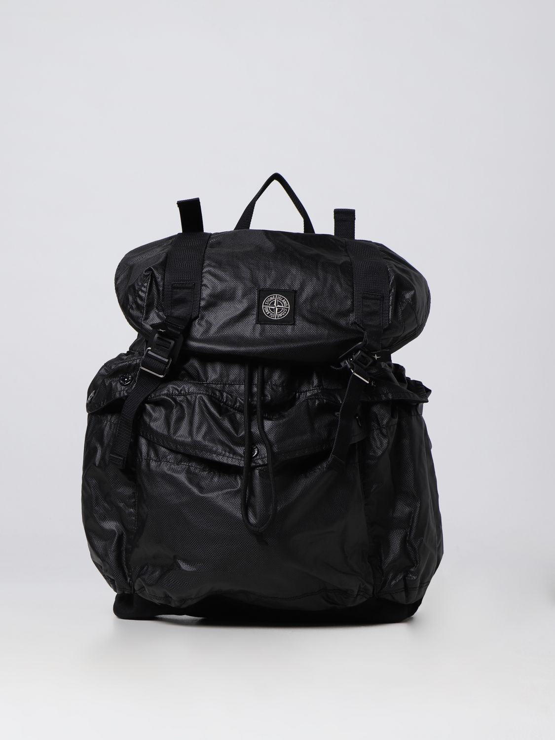 STONE ISLAND: waxed nylon backpack - Black | Island backpack 90370 online on GIGLIO.COM