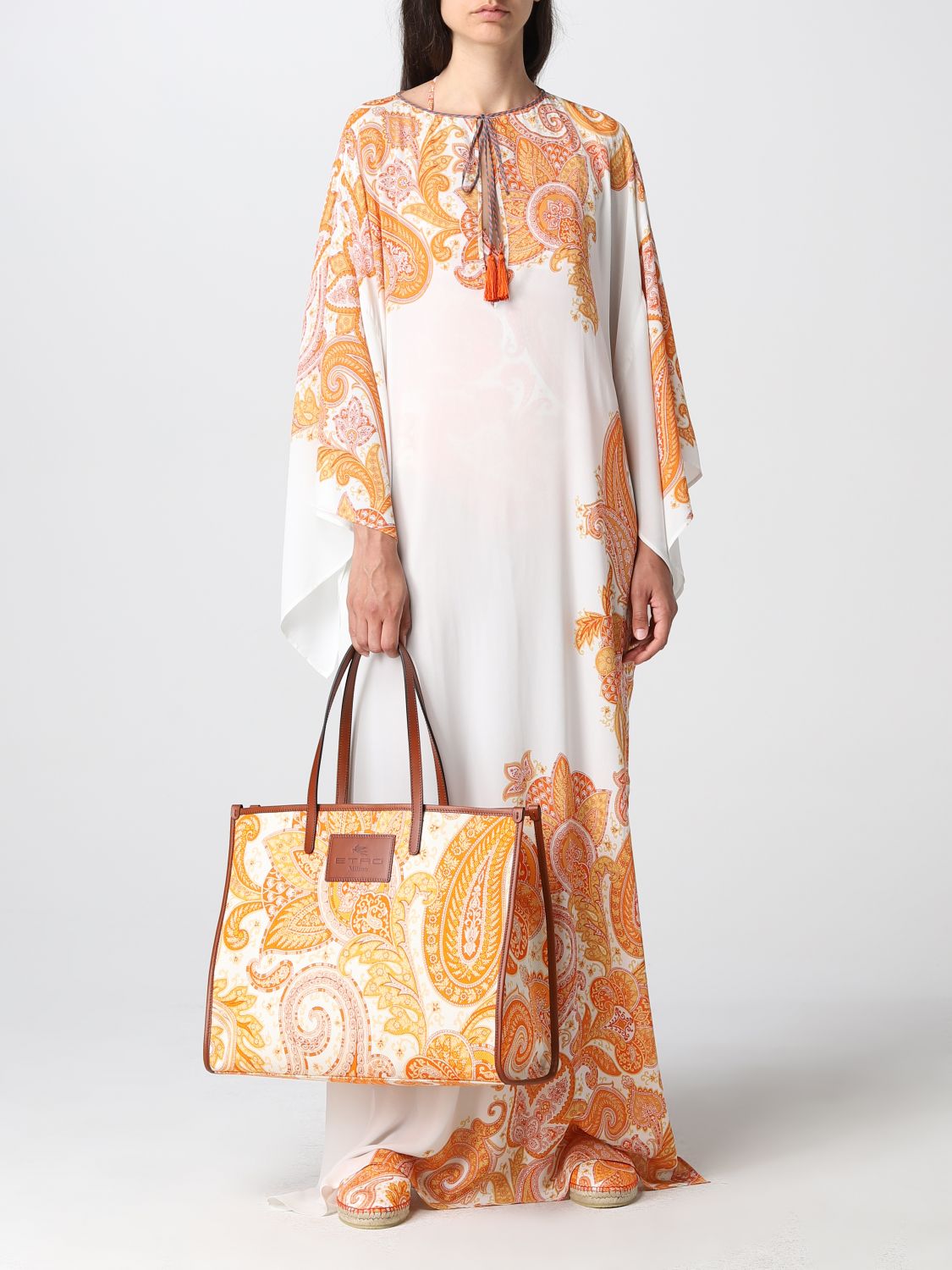 ETRO Milano Yellow Paisley Woven Fabric Tote Bag w/ Tassel & Pouch NWT  17"x18.5"