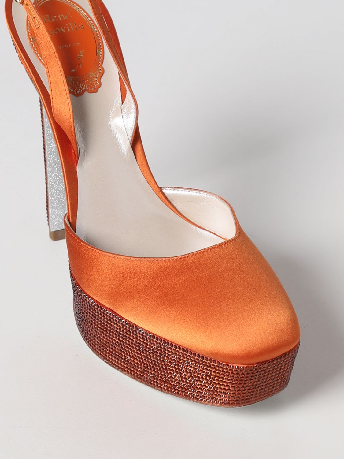 Scarpe con tacco Rene Caovilla: Sandalo Rene Caovilla con strass arancione 4