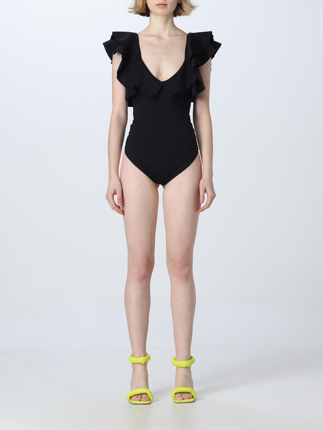 Maygel Coronel Santa Ruffled One-piece Swimsuit In Black