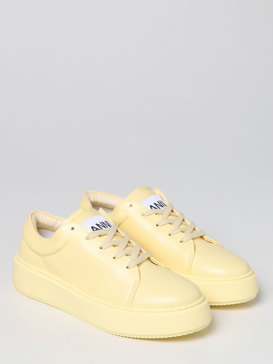 GANNI: Sporty synthetic leather sneakers Yellow | Ganni S1789 online on