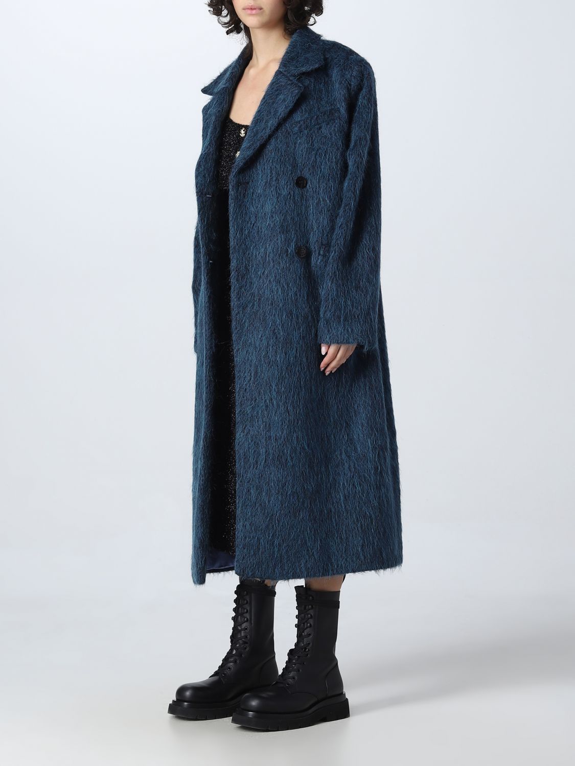 GANNI: double-breasted alpaca coat - Blue | Ganni coat F7347 online on ...