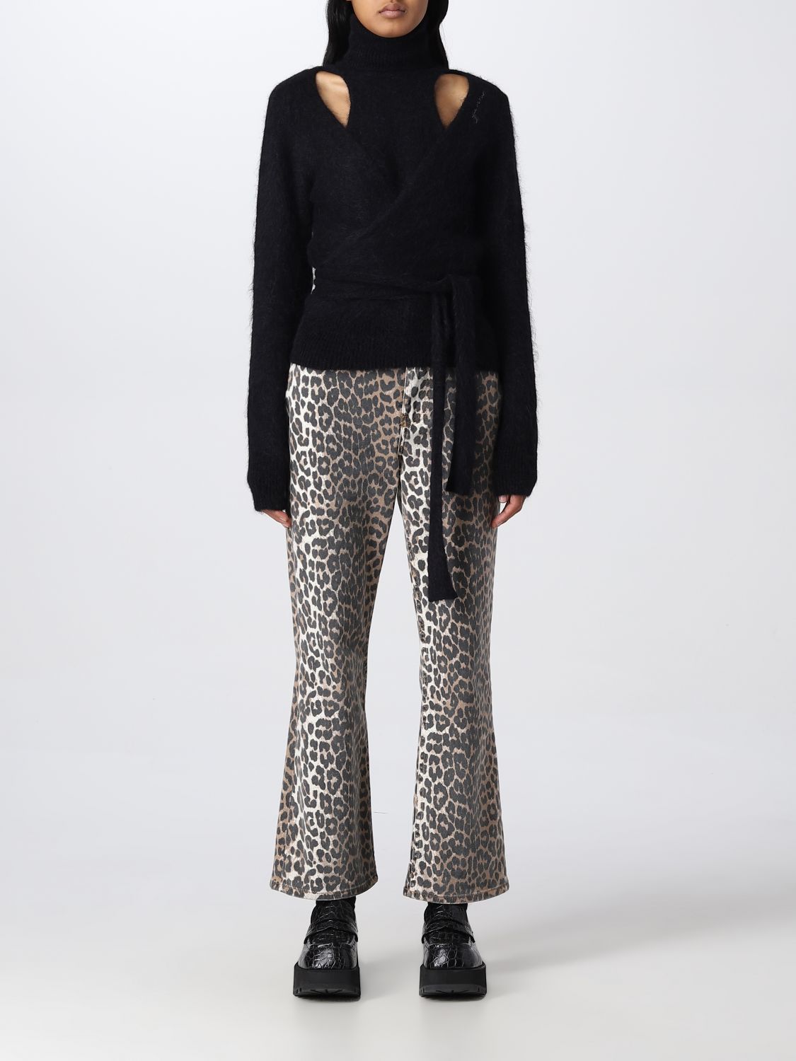 GANNI: women's wrap blouse - Black | Ganni sweater K1770 online GIGLIO.COM