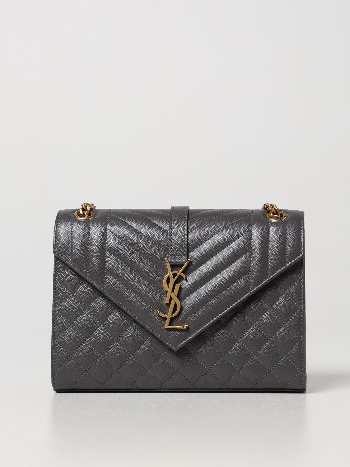 SAINT LAURENT: Envelope grain de poudre leather bag - Charcoal ...