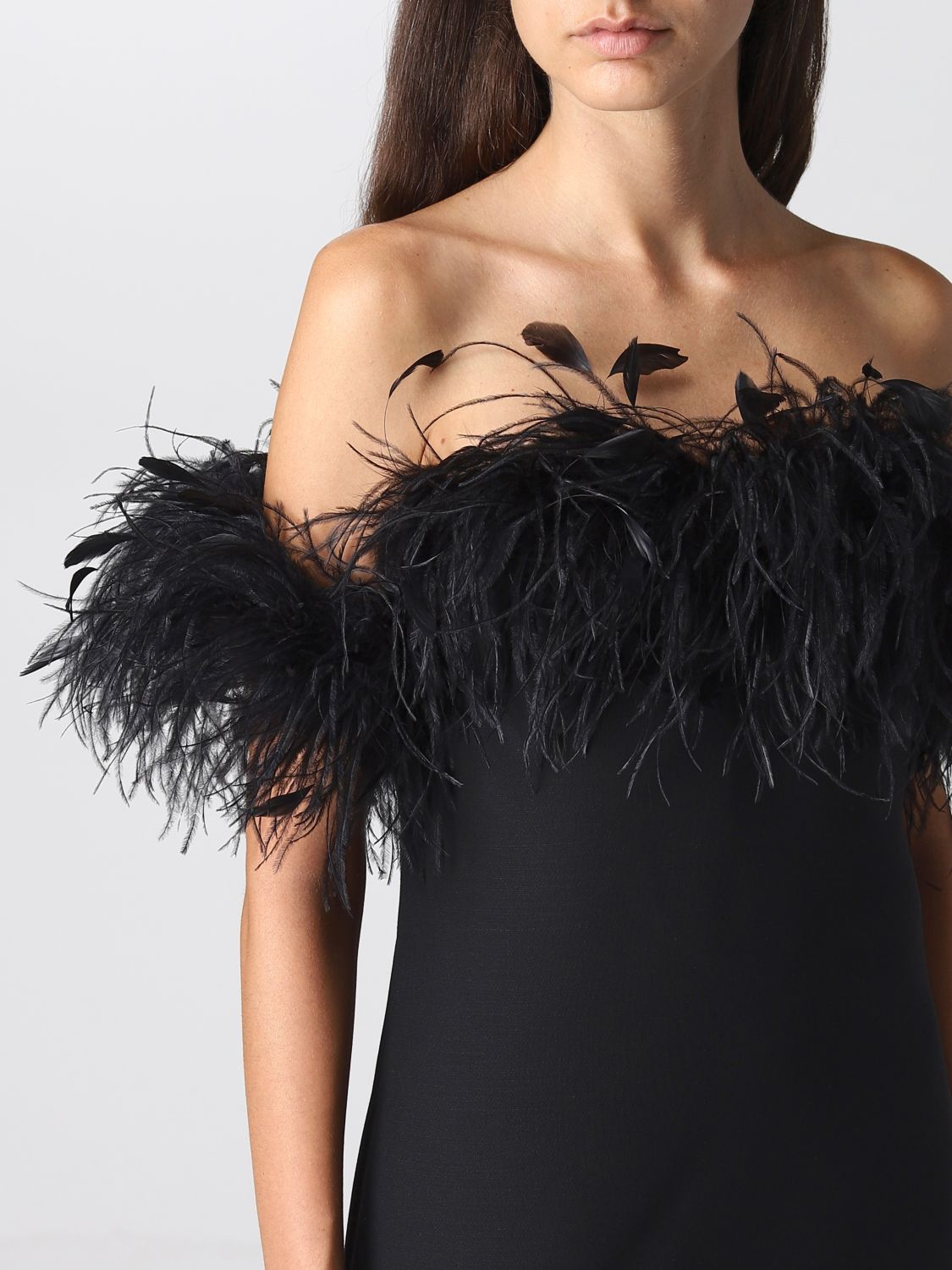 VALENTINO: dress with feathers - Black | Valentino dress 1B3VAZD11CF ...