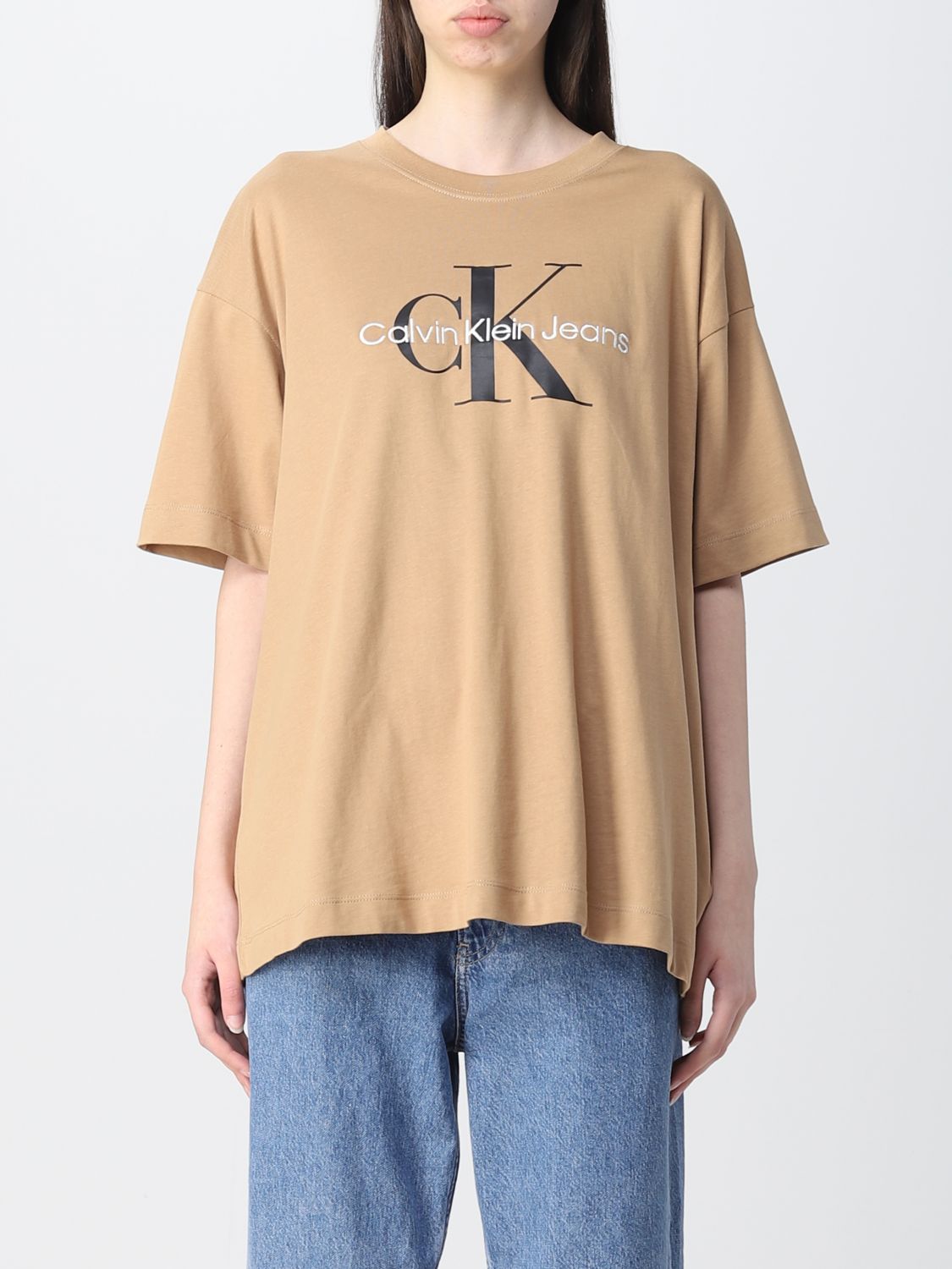 CALVIN KLEIN JEANS: oversized t-shirt with CK logo - Beige | Calvin Klein  Jeans t-shirt J20J219948 online on 