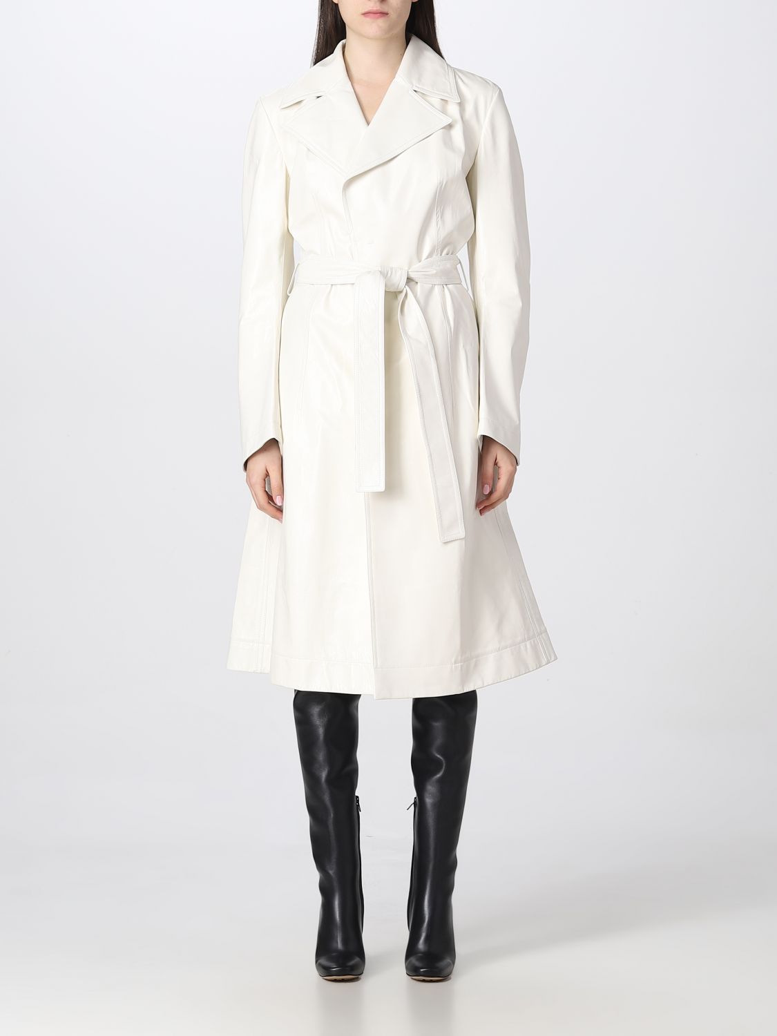 Bottega Veneta Leather Coat With Belt In White