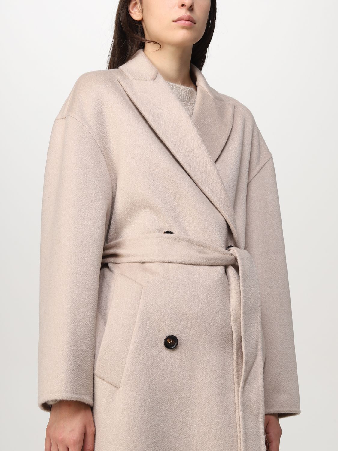 Cucinelli Outlet: Brunello Cucinellidouble-breasted coat with cashmere belt - Beige | Brunello MD5039681 online on GIGLIO.COM
