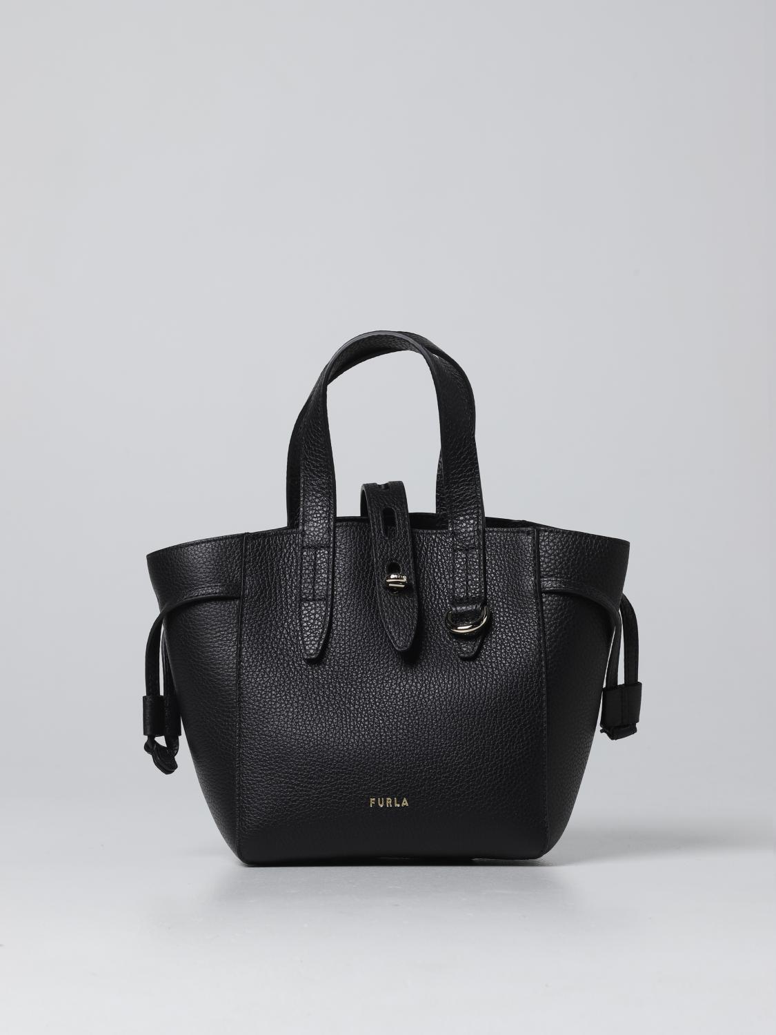 FURLA net bag in grained leather Black Mini Bag Furla
