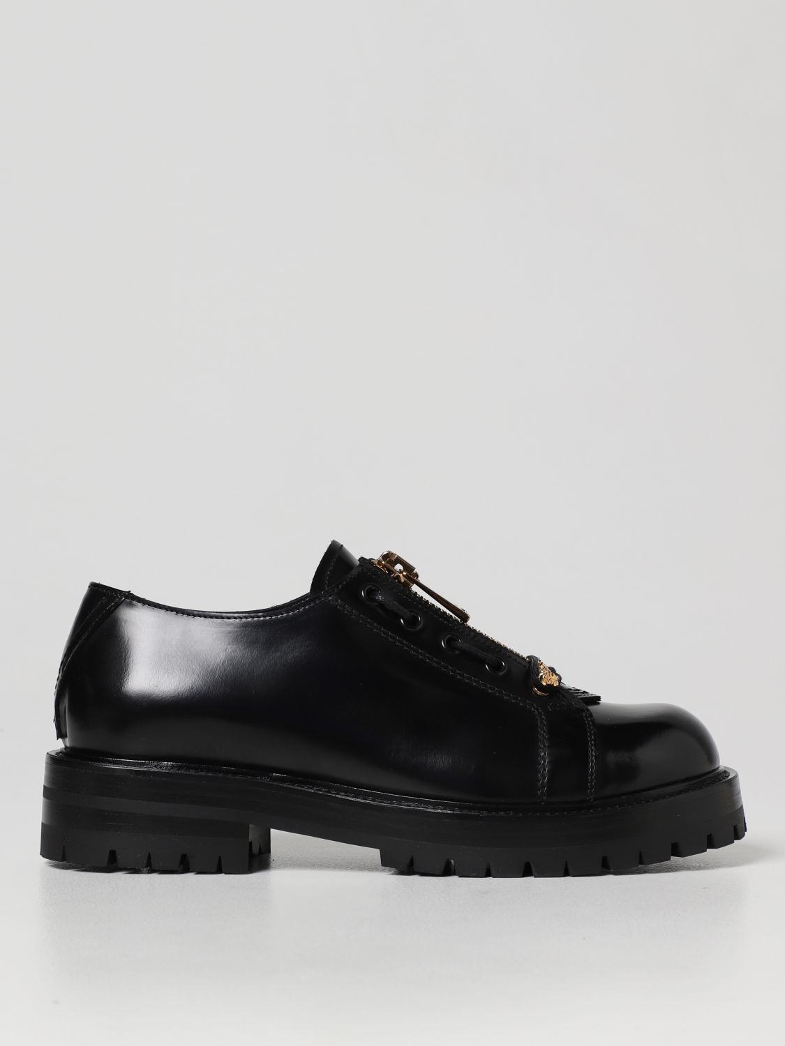 Shoes Versace: Versace Column brushed leather lace-up shoes black 1
