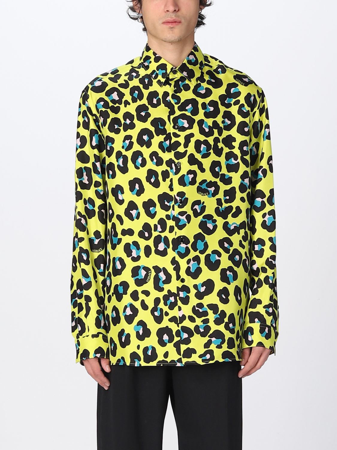 Versace Daisy Leopard Silk Shirt In Multicolor