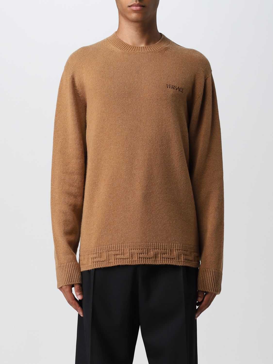 Sweater Versace: Versace Greca cashmere wool sweater beige 1