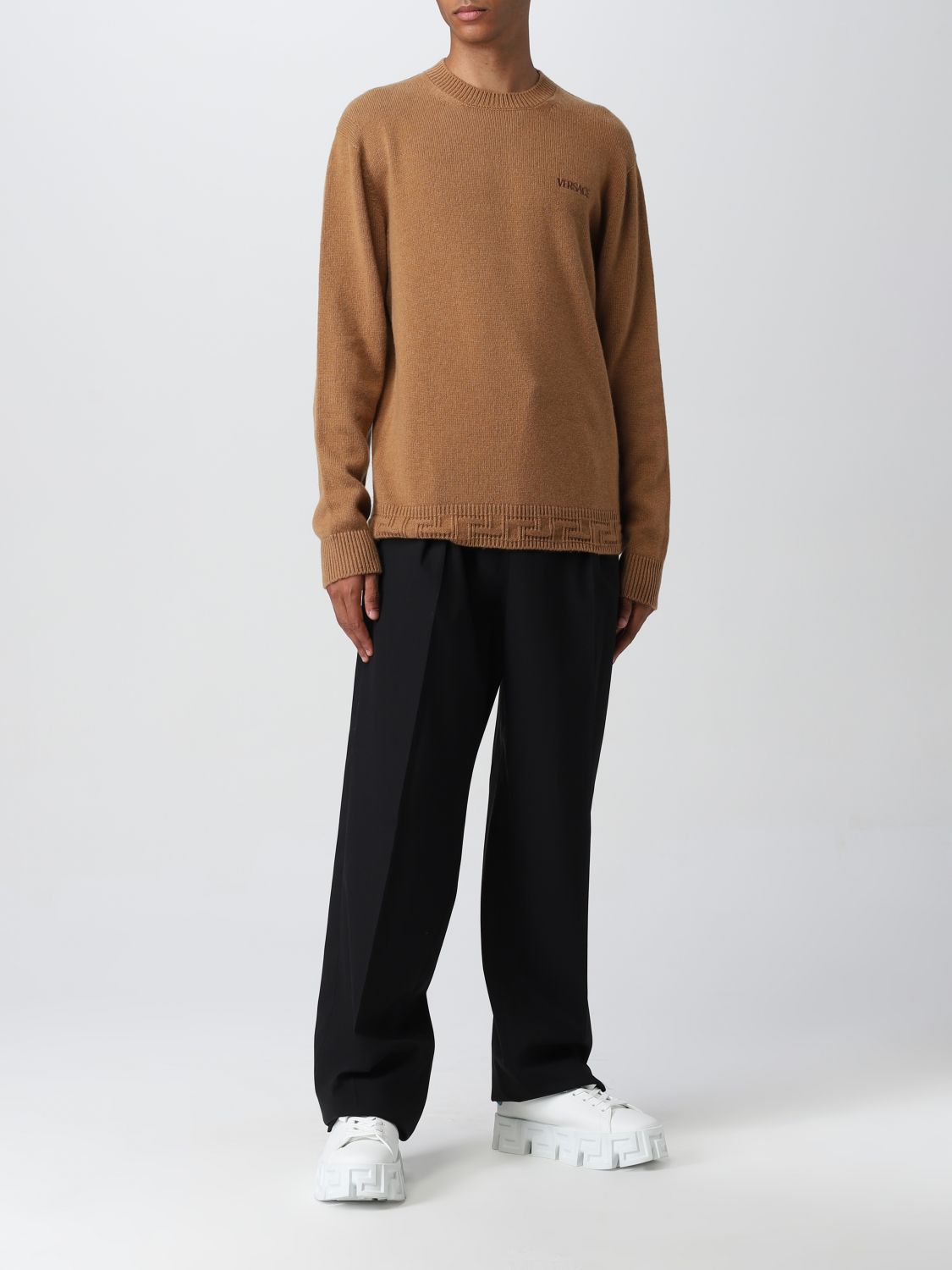 Sweater Versace: Versace Greca cashmere wool sweater beige 2