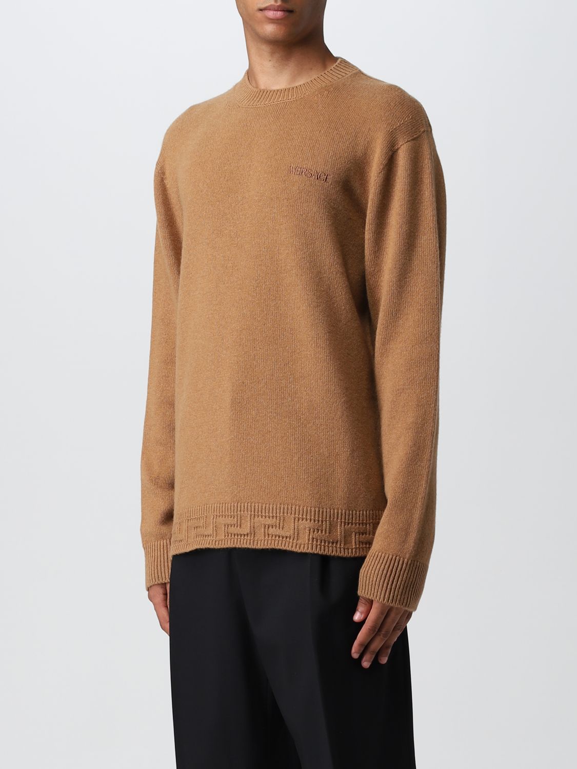 Sweater Versace: Versace Greca cashmere wool sweater beige 4