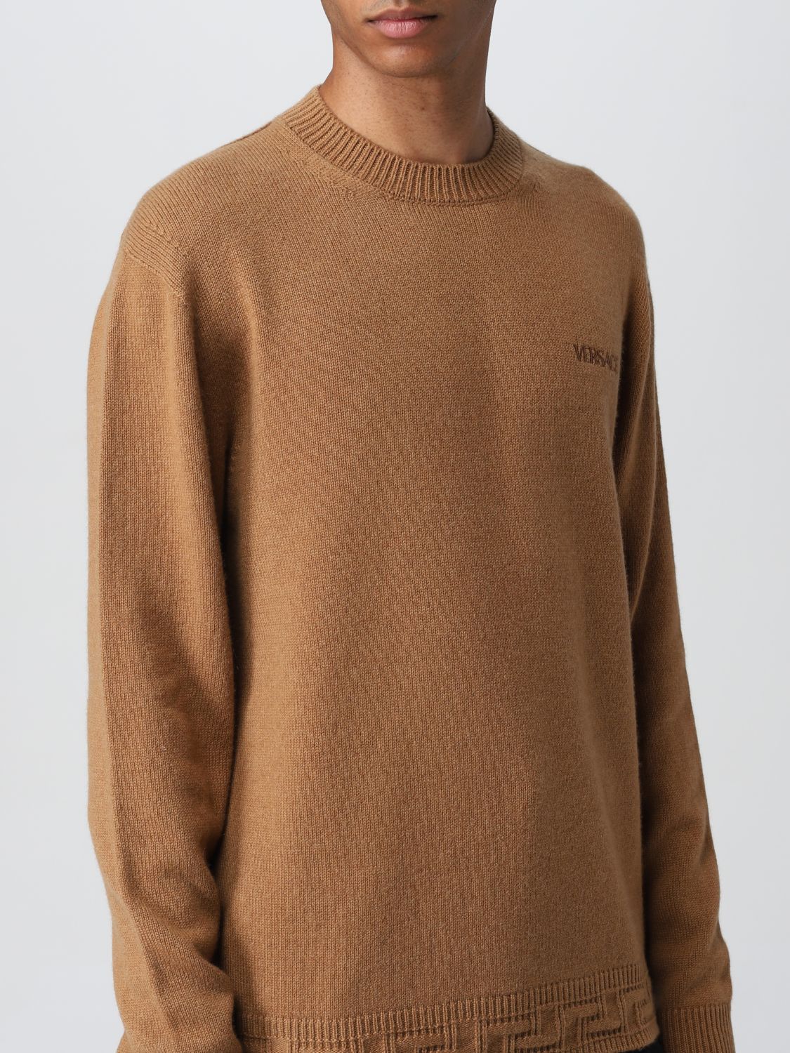 Sweater Versace: Versace Greca cashmere wool sweater beige 5